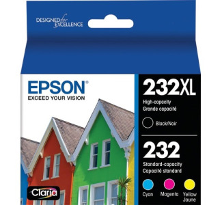 Epson Claria T232XL Extra High-Yield Black/Cyan/Magenta/Yellow Ink Cartridges, Set Of 4 Cartridges, T222XL120-S