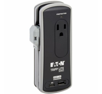 Eaton Tripp Lite Series Protect It! 2-Outlet Travel-Size Surge Protector - 5-15R Outlets, USB-C and USB-A Ports, 5-15P Input, Black