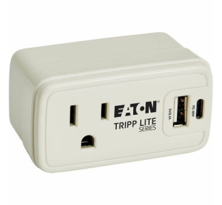 Eaton Tripp Lite Series Power It! 1-Outlet Universal Travel Charger and Power Strip - 5-15R Outlet, USB-C and USB-A Ports, 32W PD Charging, 5-15P Direct Plug-In, Gray