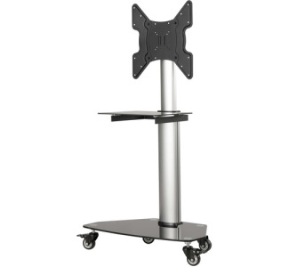 Premier Rolling TV Cart for 32 to 55 Displays, Black Glass Base and Shelf, Locking Casters