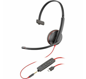 Poly Blackwire C3215 Monaural Headset +Carry Case TAA