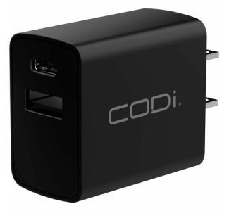 CODi Dual Port 20W Wall Charger/AC Adapter (USB-C, USB-A Outputs)